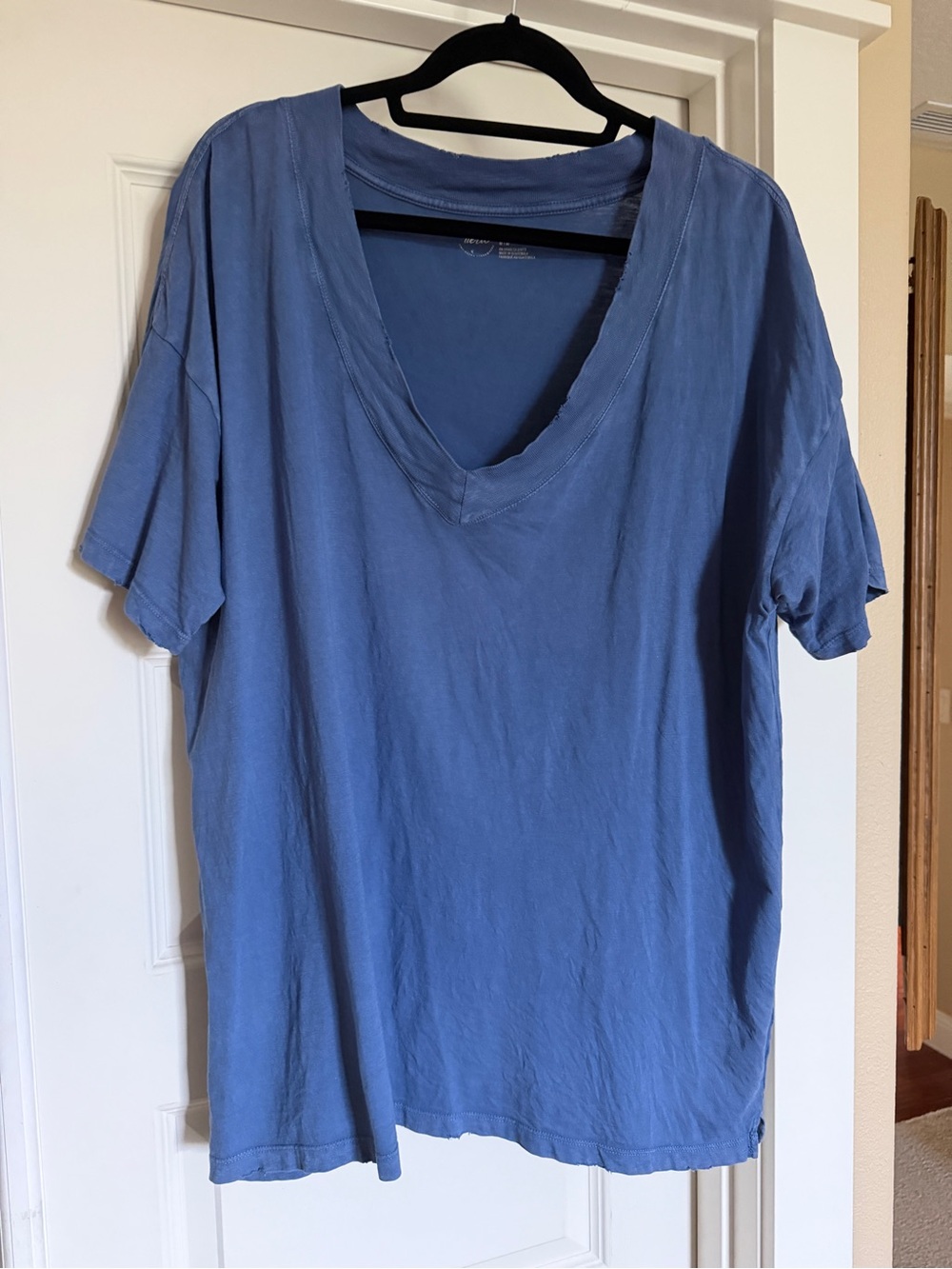 aerie Relaxed Oversized Deep V-Neck Short Sleeve Tee — Dusty Blue